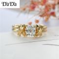 New Retro 24K Gold Ring Interwoven Pattern Point Diamond Ring Female Jewelry. 