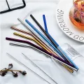 Reusable 304 Stainless Steel Straws Straight Bent Metal Drinking Straw with Cleaning Brush Set Party Bar Accessories. 