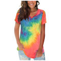 2023Years European And American-Style New Women's ClothingVCollar Loose Tie-Dyed Short SleeveTT-shirt Blouses. 
