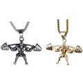 Fitness Bodybuilding Weightlifting Barbell Pendant Necklace Jewelry Accessory. 