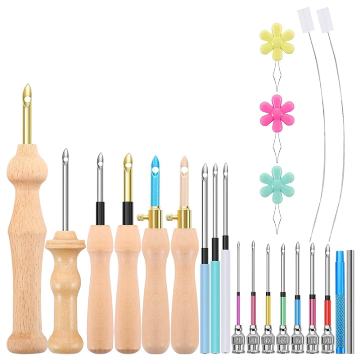 23Pcs Punch Needle Kit, Wooden Punch Needle Set Adjustable for Adults Beginner Embroidery
