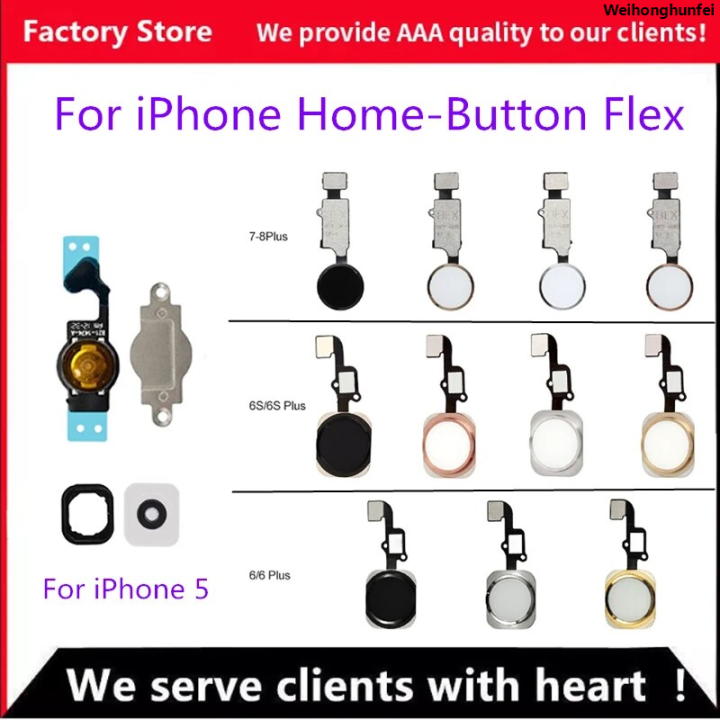WeihonghunfeiFor iPhone 5 6 6S 7 8 Plus 5S SE 6S Plus Return Back Home Button With Flex Cable Rubber Sticker No Touch ID Fingerprint