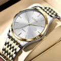 Premium Gentleman Office Style Gold Silver Two Tone Stainless Steel Luxury Men Watch Quartz Analog Business Chain Casual Wrist Dial Watches For Boys Gents - White High-Five LK. 
