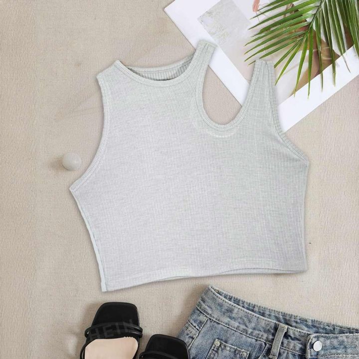 Trending%20Style%20Cut%20Out%20Crop%20Top%20High%20Quality%20Cotton%20Rib%20Fabric%20,%20Round%20Neck,%20Sleeveless%20Casual%20Party%20Wear%20Tight%20Tank/%20T-Shirt%20In%20White,%20Ash%20And%20Green%20Colors%20For%20Women/%20Ladies%20/%20Girls%20In%20S,%20M,%20L,%20Xl%20Free%20Sizes%20-%20Image%205