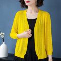 New Summer Ice Silk Sweater Women's Cardigan Outer Wear2023Loose Shawl Coat Thin Office Cardigan Sun Protection Clothing. 