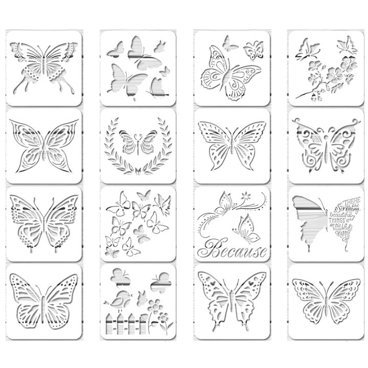 OUMERY 16Pcs Reusable Butterfly Stencils Butterfly Template Art Painting Stencils for Paint Craft Wall DIY Decor (6 x 6 Inches)