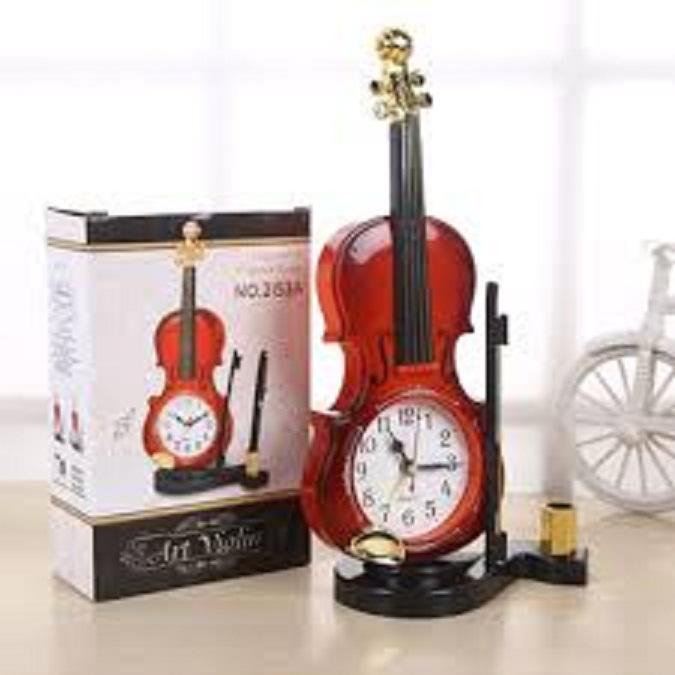 Art Violin Table Alarm Clock Elegant Gift Acrylic Pen Holder  (19.3 Cm )