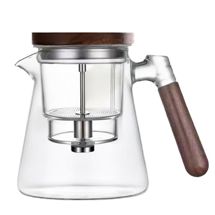 Théière En Verre 800ml Avec Infuseur Et Contrôle Presse - Poignée Bois - Enchantipot