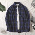 Yfashion Men Cotton Plaid Printing Shirt Fashionable Simple Large Size Casual Loose T-shirt Long Sleeves Cardigan Tops. 