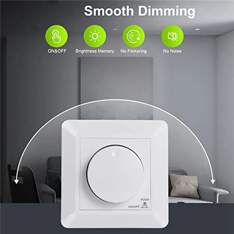2X LED Dimmer Switch, Flush-Mounted Dimmer for Dimmable LED and Halogen ...