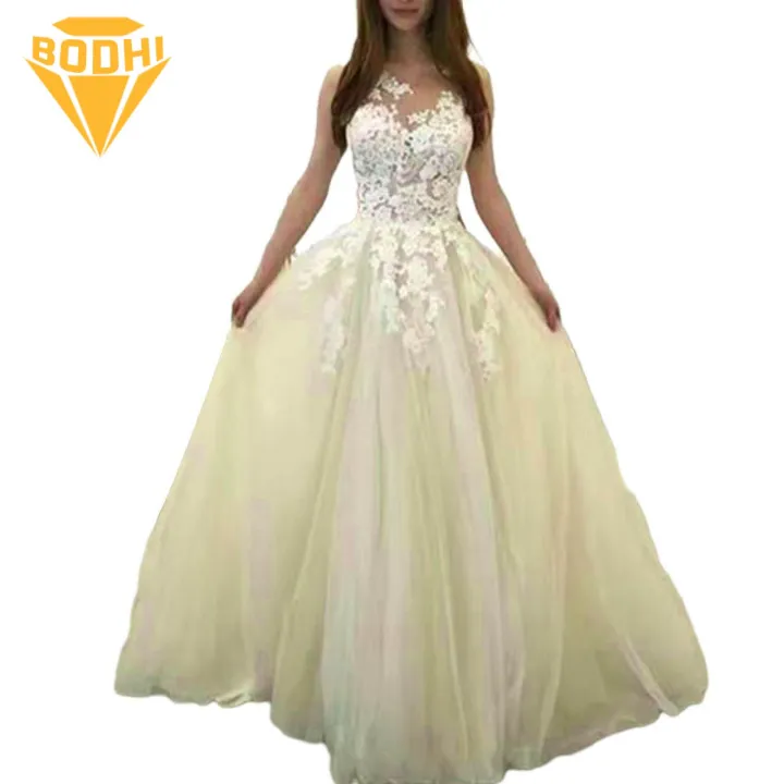 Women Maxi Dress Princess Style Lace Maxi Dress for Wedding Party Prom Buyers' Favorite High-waisted Flowing Hem Dress