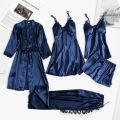 5Pcs/Set Women Satin Silk Pajamas Lace Robe Nightdress Wedding Nightwear Home Wear Nighty Female New Shorts Pants Sleepwear. 