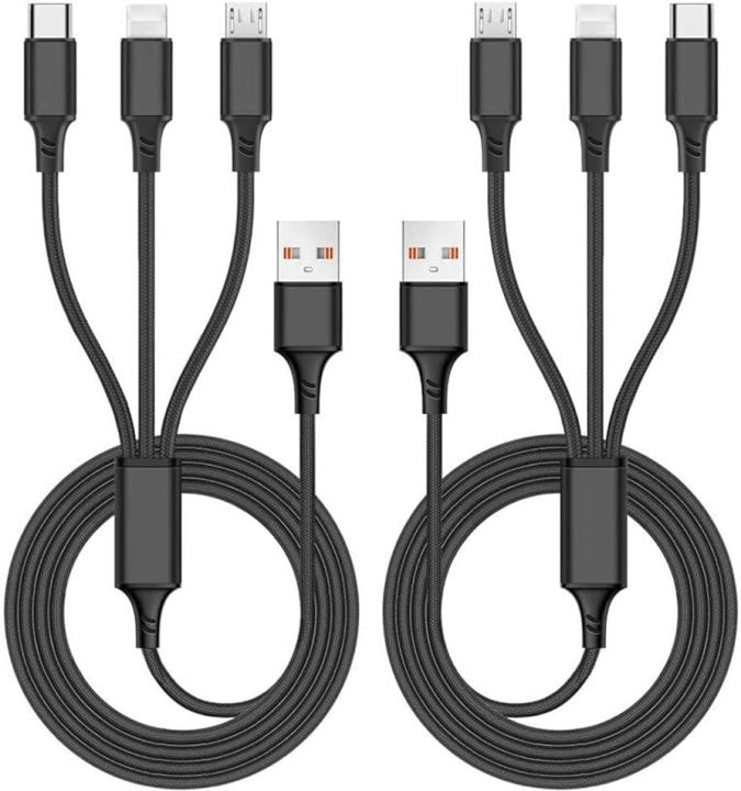 3 Way Charger Cord Multiple Devices 3 in 1 Charging Cable Multi Phone Charger USB Cable Type C/Micro USB for iPhone/Android/Samsung
