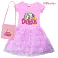 Diana and Roma Show Clothes Baby Girls Casual Dresses Kids Cartoon Clothes Children Short Sleeve Wedding Dress with Small Bag. 