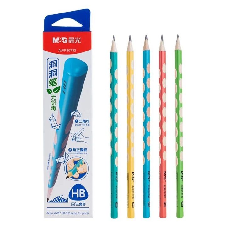 M&G%20Stationery%20Hole%20Pencil%20Colored%20Stick%2012Pcs%20HB%20Children's%20Posture%20Correction%20Triangular%20Wooden%20Pencil%20Dip%20Top%20Easy%20To%20Grip%20-%20Image%204