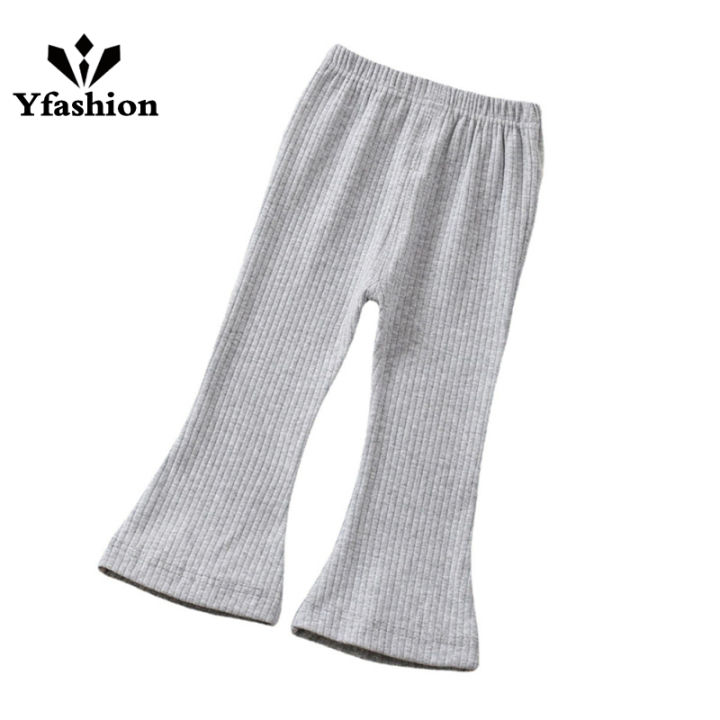 Yfashion Kids Girls Cotton Leggings Flared Pants Cotton Solid Color Baby Spring Autumn Outerwear Elastic Bottom Long Pants