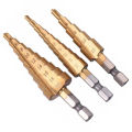 3Pc Hss Step Cone Taper Drill Bit Set Metal Hole Cutter Metric 3-12 4-12 4-20Mm 1/4 inch Titanium Coated Metal Hex Taper. 