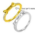 925 Silver Personalized Pet Name Rings for Women Mens Ring Cat Ear Dog Bone Shaped with Crystal Ring Custom Name Jewelry Gifts. 