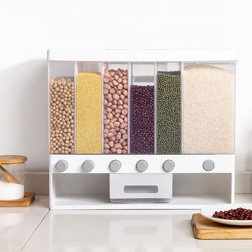 Rack For Rice 10KG Wall Mounted Divided Rice Dispenser Cereal Storage Tank 6 Moisture ...