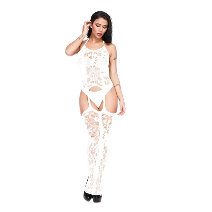 Yfashion%20Women%20Halter%20Lingerie%20Lace%20Bodysuit%20Solid%20Color%20Thigh%20Bodystockings%20See-Through%20Nightwear%20For%20Women%20Gifts%20-%20Image%203