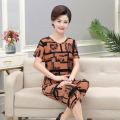 Mother's Day New Mom Summer Ice Silk Two-Piece Suit Middle-Aged and Elderly 5060 Age-Old Loose Fashion Ice Silk Suit. 