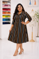 Plus Size Striped Shirt Frock for Women - Long Sleeve Shirt Collar Button Down Casual Midi Dress. 