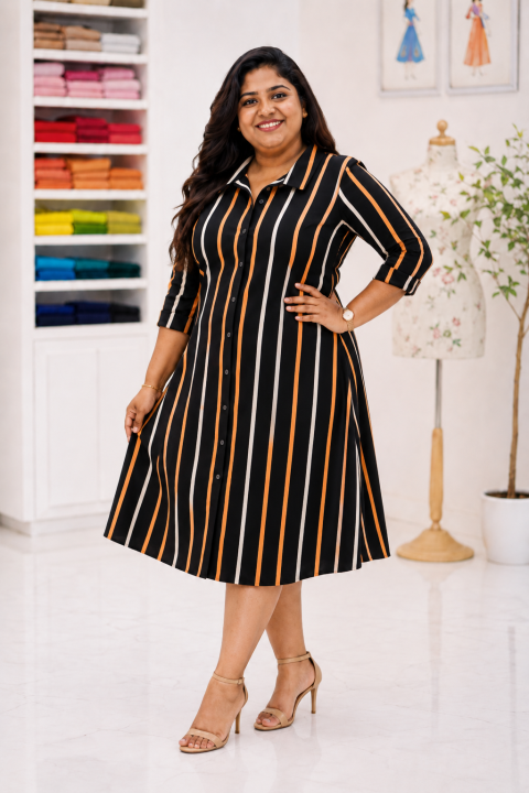 Plus%20Size%20Striped%20Shirt%20Frock%20for%20Women%20-%20Long%20Sleeve%20Shirt%20Collar%20Button%20Down%20Casual%20Midi%20Dress%20-%20Image%204