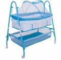 BayLand 208 Comfort Cradle Cot - New Born Baby Swing Cradle with Mosquito Net & Wheel (Blue). 