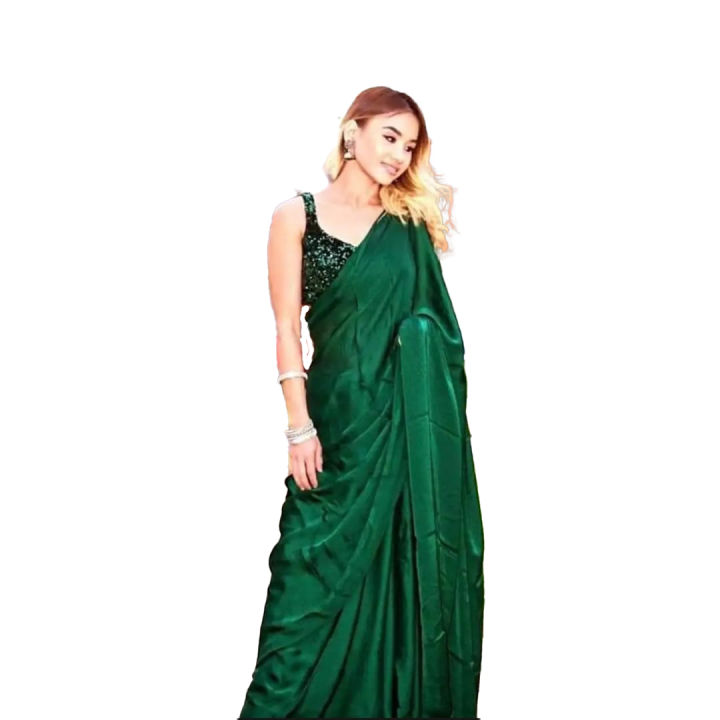 Green Saree with Sequin Work Blouse New
