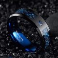 New Fashion 8mm Men Stainless Steel Celtic Dragon Ring Inlay Blue Zircon Stone Ring Blue Carbon Fibre Ring For Men Wedding Band. 