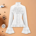 DESCENTE Medieval Turtleneck Tie Shirt Vintage Steampunk Style Turtleneck Coat with Lace Detail for Women Retro Bell Sleeves Bow Decor Perfect for Cosplay Performance Single-breasted Design with Pleated. 