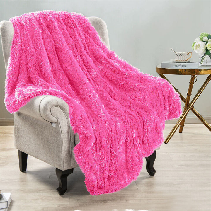 Luxury Faux Fur Blanket (size : 35 x 60) Inches Thicken Warm Elegant Cozy Faux Fur Throws For Sofa Throw Blanket | Hot Pink Valentine / Birthday Gift For Your Lover
