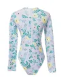 Women Bodysuit Surfing with Flower Pattern, Color Matching High-Waisted Fit Clothing. 