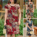 【ThinkWay】 Women Summer Short Sleeve Round-Neck Graphic Print Elegant Casual Dresses #12. 