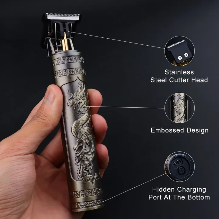 Vintage T9 Hair Cutting Machine Hair Clipper Professional Cutter Trimmer for Men Cordless Beard Trimmer USB for Barber Dragon