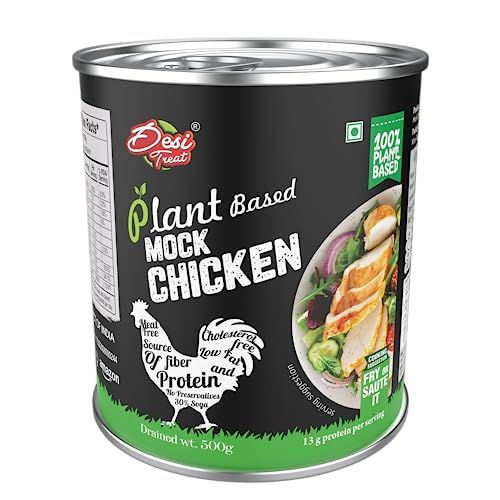 Desi Treat Vegan Mock Chicken, 800g | Free Masala Packet | Net wt. 500g | Plant-Based Chicken | Ready to Cook | High Protein | Meat Substitute(FROM INDIA)JEZ