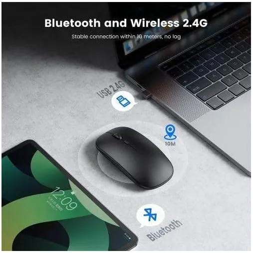 Bluetooth Integrated Mouse 3 in 1 Wireless Bluetooth Mouse, Rechargeable Dual Mode LED Mouse ...