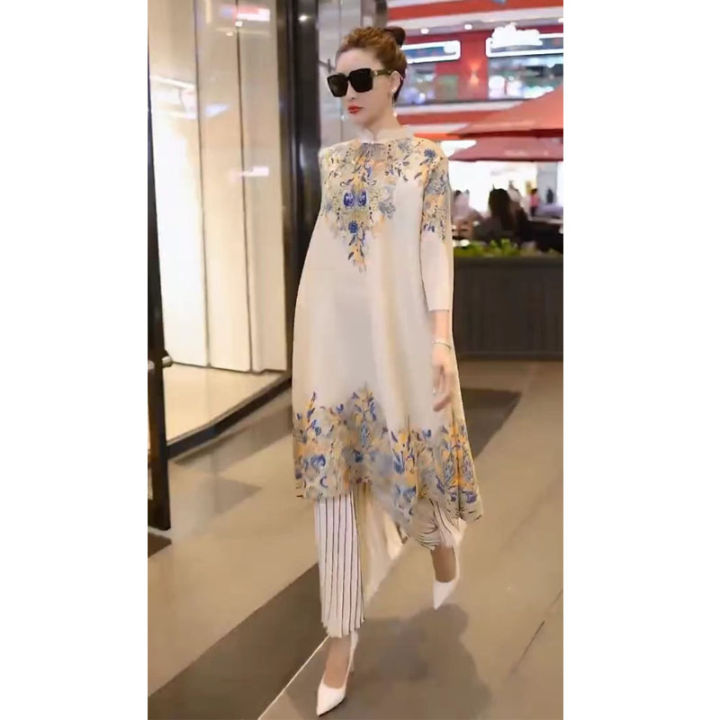 bellylady%20Women%20Cotton%20Improved%20Cheongsam%20Dress%20Vintage%20Printing%20Buckle%20Midi%20Skirt%20Loose%20Plus%20Size%20Chinese%20Style%20Stand%20Collar%20Dress%20-%20Image%205