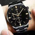 New LX217 Stainless Steel / Leather Luxury Men Watch Quartz Analog Business Chain Casual Wrist Dial GenX Watches For Boys Gents Black Mix PRM. 