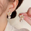 Enacolor Luxury Crystal Pearl Flower Earrings for Women Female Jewelry Party Accessories New 2024. 