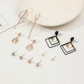 12Pcs/Set Black Square Gold Earrings Female Jewelry Accessories. 