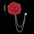 Bridegroom Wedding Corsage, Lapel Pin, Handmade Rose Flower Brooch, Fashion Groom Boutonniere Badge Tassel Chain for Men's Suit Prom Ceremony. 