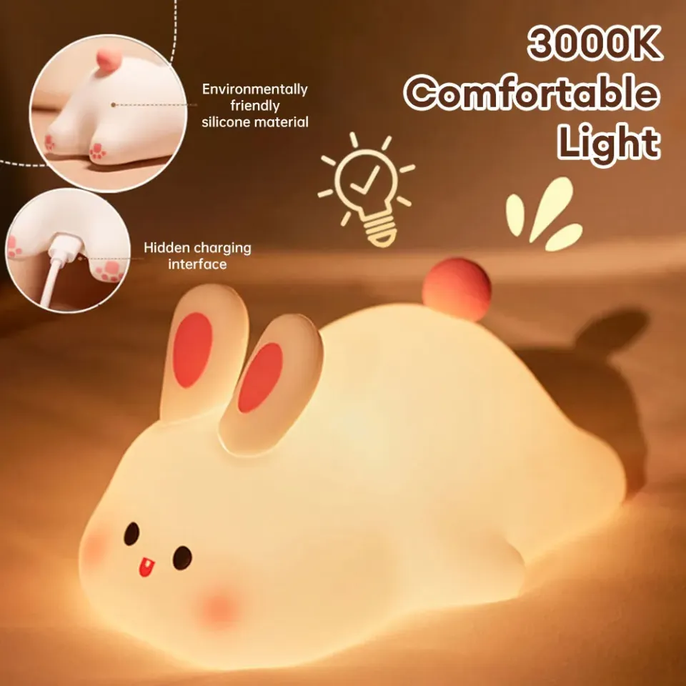 Cute Rabbit Silicone Night Lamp Touch Sensor Big Face Rabbit Pat