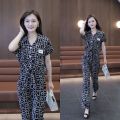 One-Piece/Set 2023Summer New Fashion Slimming Short-Sleeved Printed Top Wide-Leg Pants Casual Two-Piece Suit Women. 