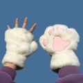 【HOT】 Cartoon Cute Cat Claw Paw Gloves Women Plush Mittens Warm Soft Plush Short Fingerless Fluffy Bear Cat Gloves Costume Half Finger. 