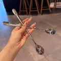 Stainless Steel Round Spoon Net Red Golden Dinner Long Handle Stirring Dessert Spoons For Kitchen Accessories Gadgets Dounp. 