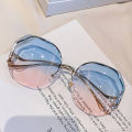 RTBOFY Retro Polygon Framless Trim Sunglasses for Women Gradient Color. 