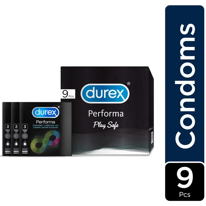 Durex Condoms Performa Extended Pleasure 9'S (3's x 3) , Lubricant For Climax Delay Longer Lasting Pleasure