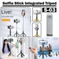 S03 Wireless Bluetooth Selfie Stick for Foldable Handheld Monopod Shutter Remote Extendable Mini Tripod Selfie Stick. 