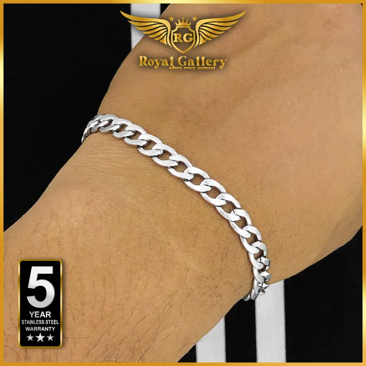 Silver Stainless Steel Plain Men Miami Cuban Bracelet Long-Lasting Guaranteed Albert Albet Bangle with Free Gift Box RG-MB